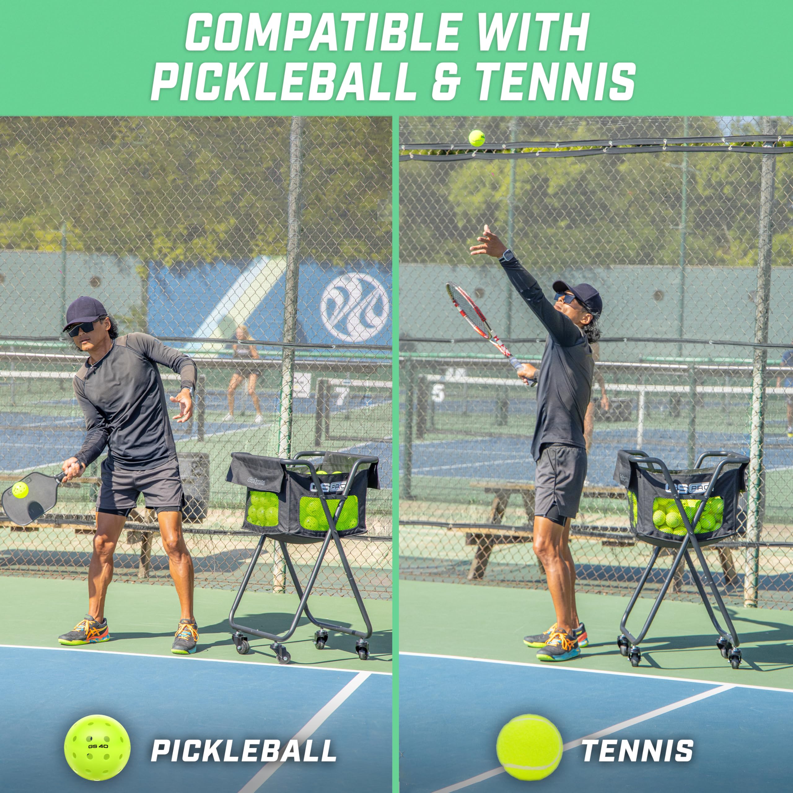 GoSports Wheeled Ball Caddy - Portable Sports Cart Holds 140 Pickleballs or 175 Tennis Balls | Perfect for Tennis Courts, Pickleball Games & Outdoor Sports Practice