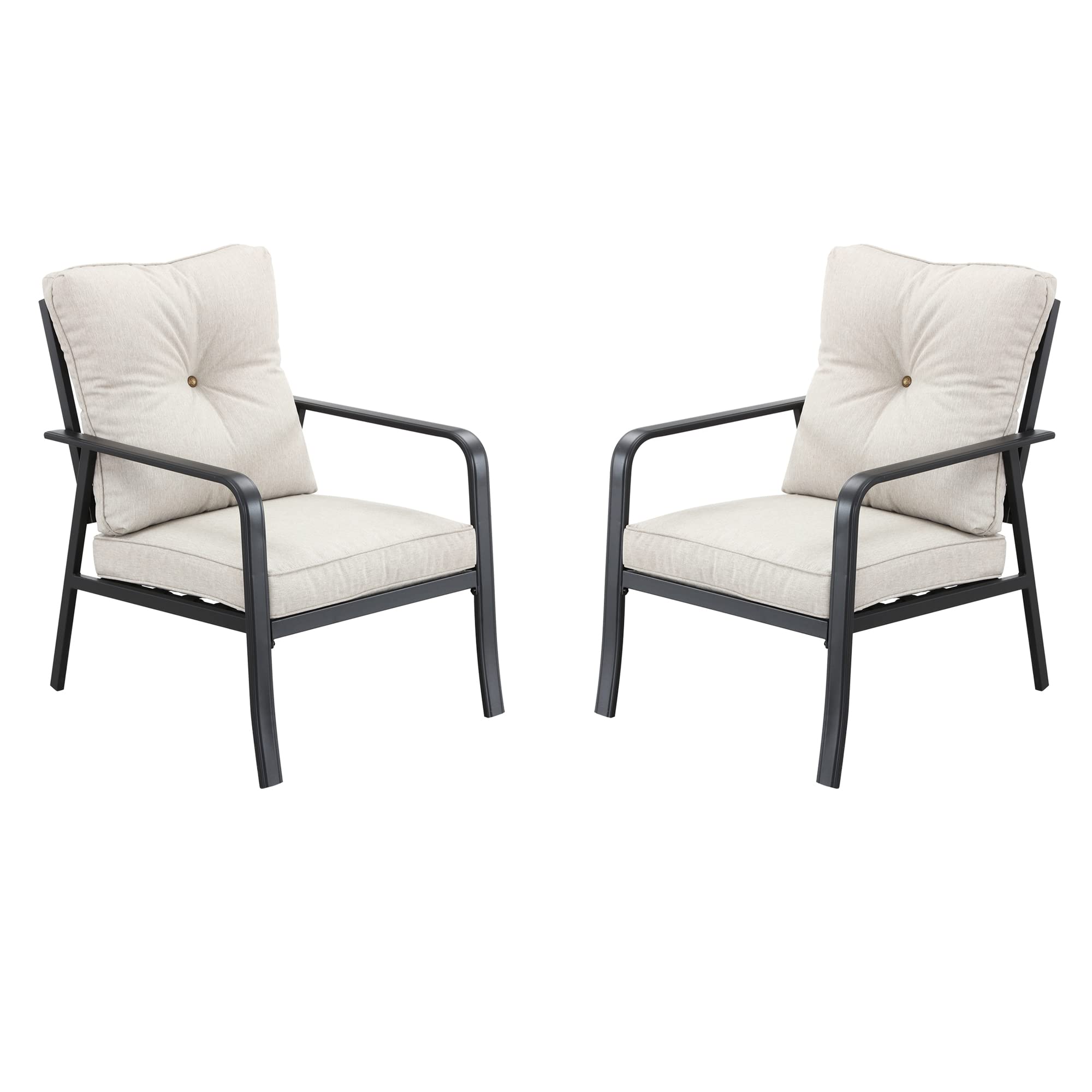 LOKATSE HOME 2-Piece Modern Patio Dining Chairs Set with Beige Cushions - Outdoor Bistro Furniture for Balcony, Backyard, Garden - Perfect for Relaxing, Entertaining & Dining Al Fresco