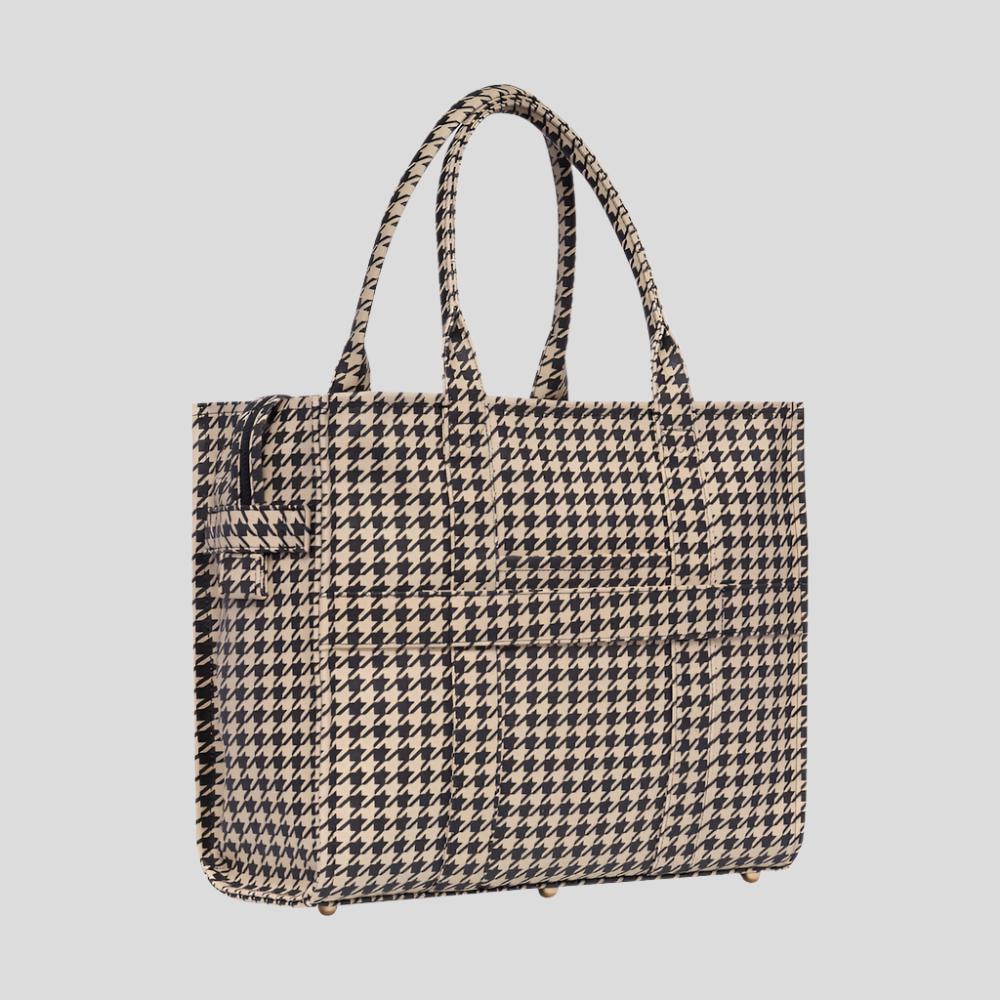 Stylish Large Bon Vivant Structured Tote Bag in Classic Black Houndstooth Print - Perfect for Work, Travel & Everyday Use