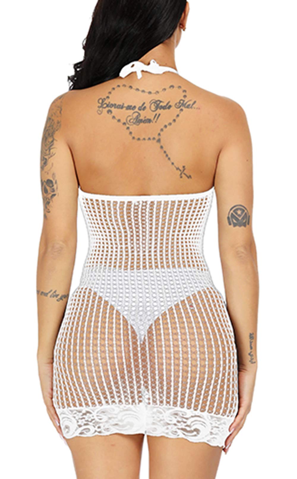 Sexy Women's Halter Fishnet Babydoll Lingerie - Sheer Chemise Nightwear Mini Teddy Dress One Size for Romantic Nights & Boudoir Photography