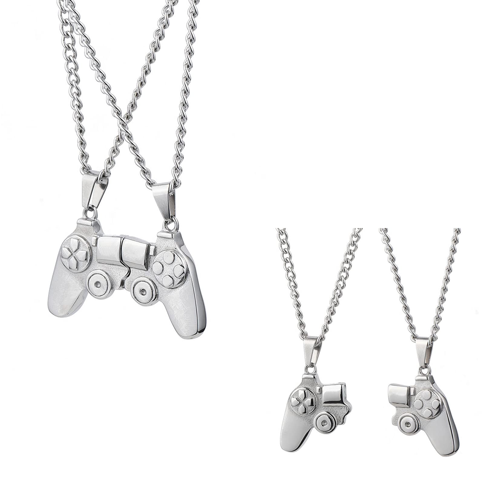 Best Friendship Necklace Set - Matching Couple BFF Stainless Steel Game Controller Necklaces for Him & Her | Hip Hop Gamer Gift for Couples, Best Friends, Anniversaries & Valentine's Day