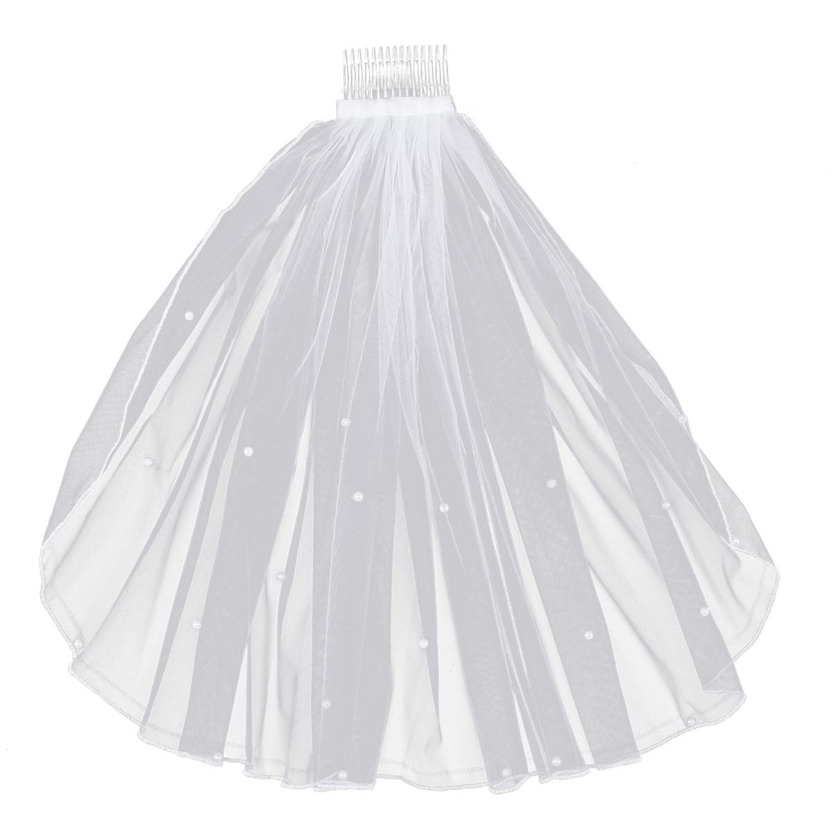 SOIMISS White Tulle Lace Pearl Wedding Veil with Hair Comb - Elegant Bridal Accessory for Wedding, Hen Party & Photography | Perfect for Cathedral, Flower Girl & Women's Bridal Looks