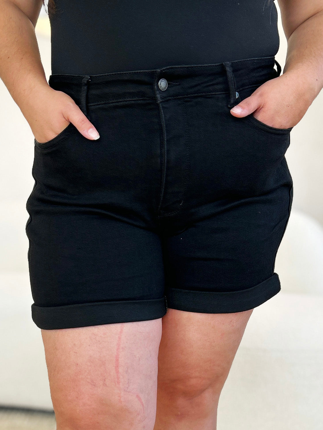 Judy Blue High Waist Tummy Control Denim Shorts for Women - Stretch Comfort Fit Cuffed Jean Shorts | Perfect for Summer Outfits, Beach Vacations & Casual Wear