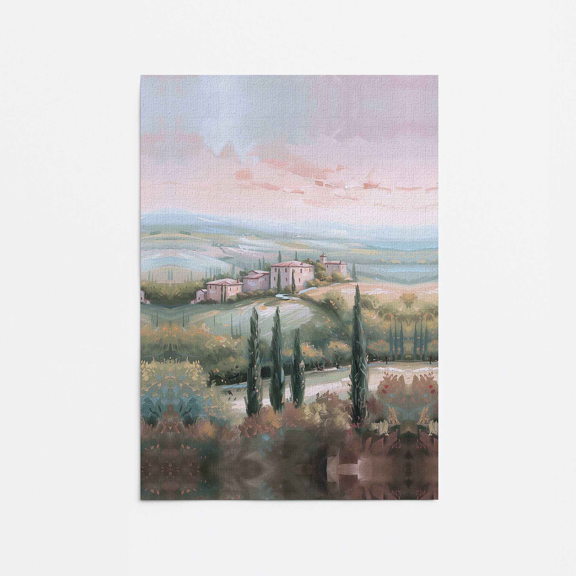 Dusk's Glow in Tuscany v1 Canvas Wall Art Print - Italian Landscape Painting for Living Room, Bedroom & Office Decor