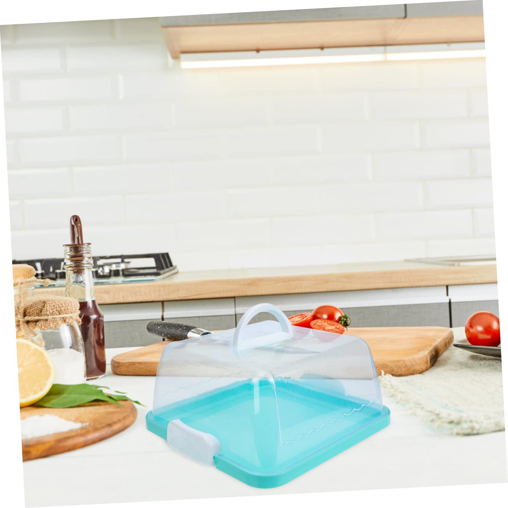 BESPORTBLE 8-Inch Blue Plastic Cake Container with Lid & Handle - Round Dome Cake Stand for Cupcakes, Pies & Desserts - Perfect for Transport, Storage & Party Display