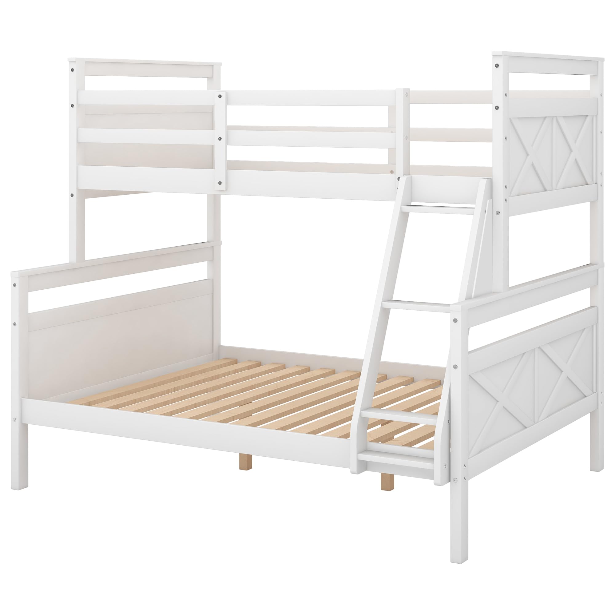 P PURLOVE Twin Over Full Bunk Bed - Convertible Wood Bunk Beds with Ladder for Kids & Guest Rooms