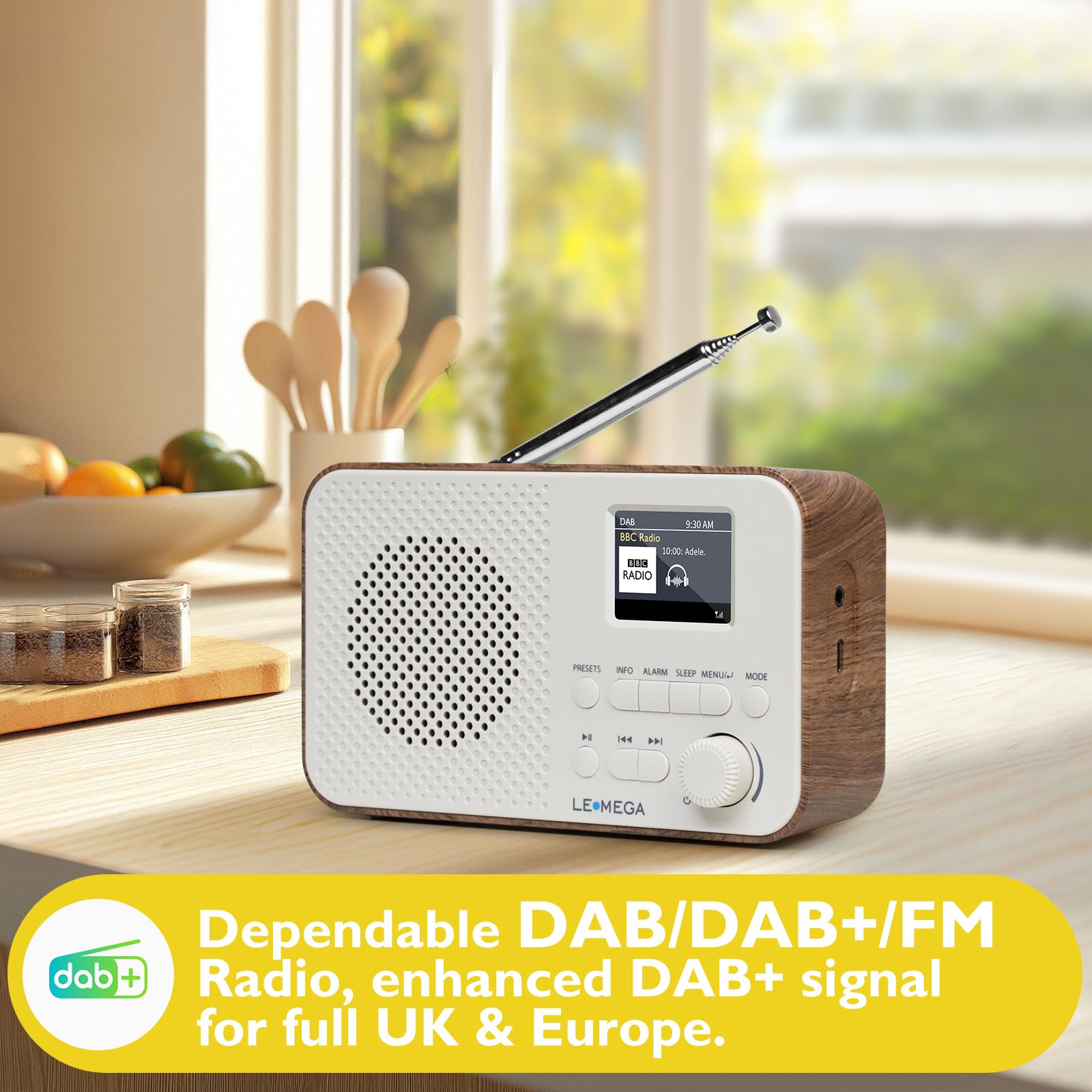 Portable DAB+ Digital Radio with Bluetooth 5.0 | Rechargeable Battery 15 Hours Playtime & Mains Power | Full Color LCD Display | FM Radio with 40 Presets & Headphone Jack | Alarm Clock Function | Perfect for Home, Office, Travel & Outdoor Use | LEMEGA DAB GO