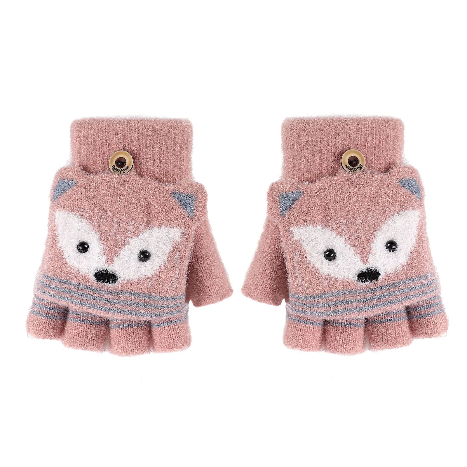 Double Layer Knitted Winter Gloves for Kids 1-4 Years Old - Warm Plush Hanging Neck Mittens with Rope - Toddler Full Finger Thermal Wrist Gloves for Boys & Girls - Perfect for Outdoor Play, Snow Activities & Christmas Gifts