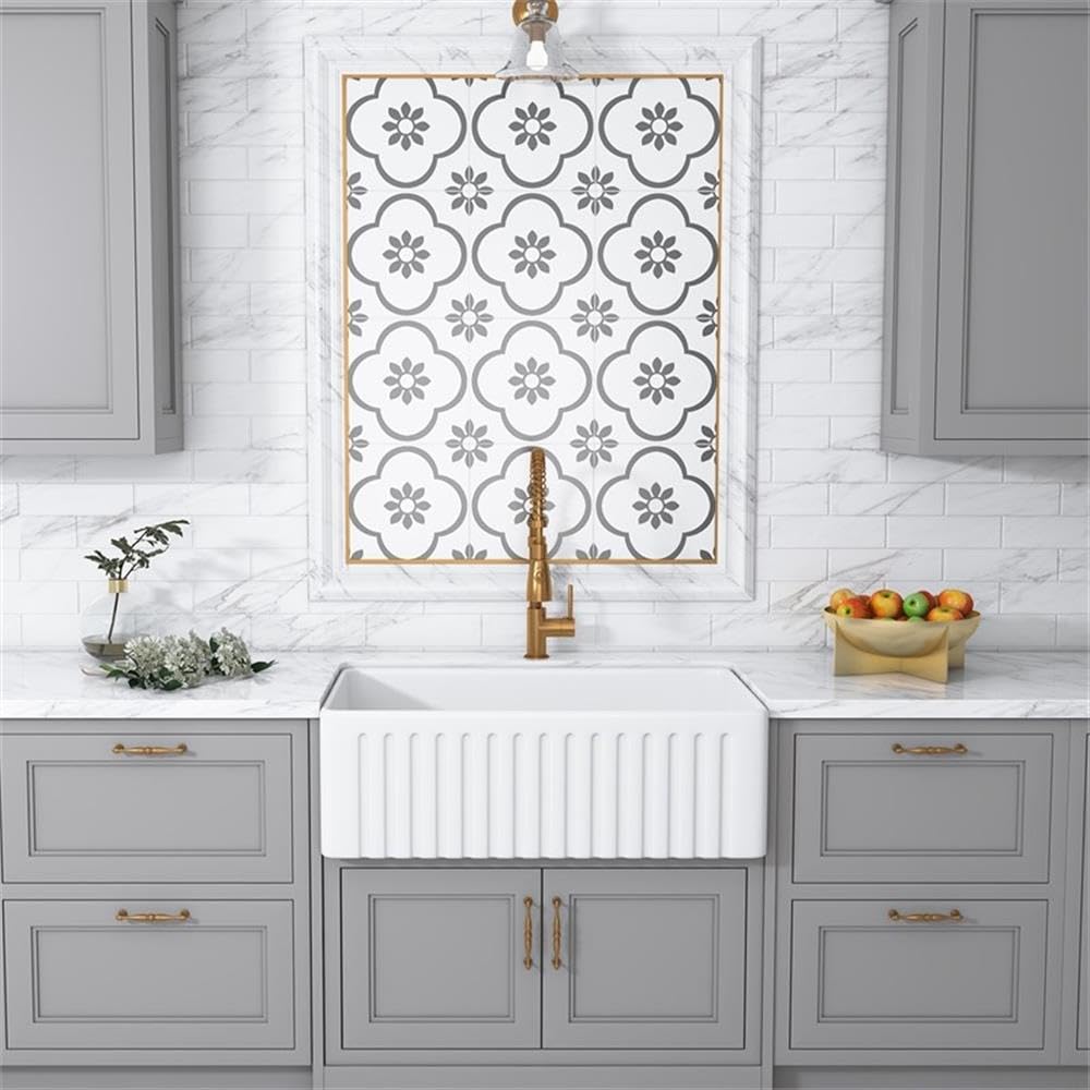 White Ceramic 30-inch Single Bowl Farmhouse Apron Kitchen Sink - Durable & Stylish for Modern Farmhouse, Rustic, and Country Style Kitchens - Perfect for Washing Dishes, Food Prep, and Decorating Your Dream Kitchen