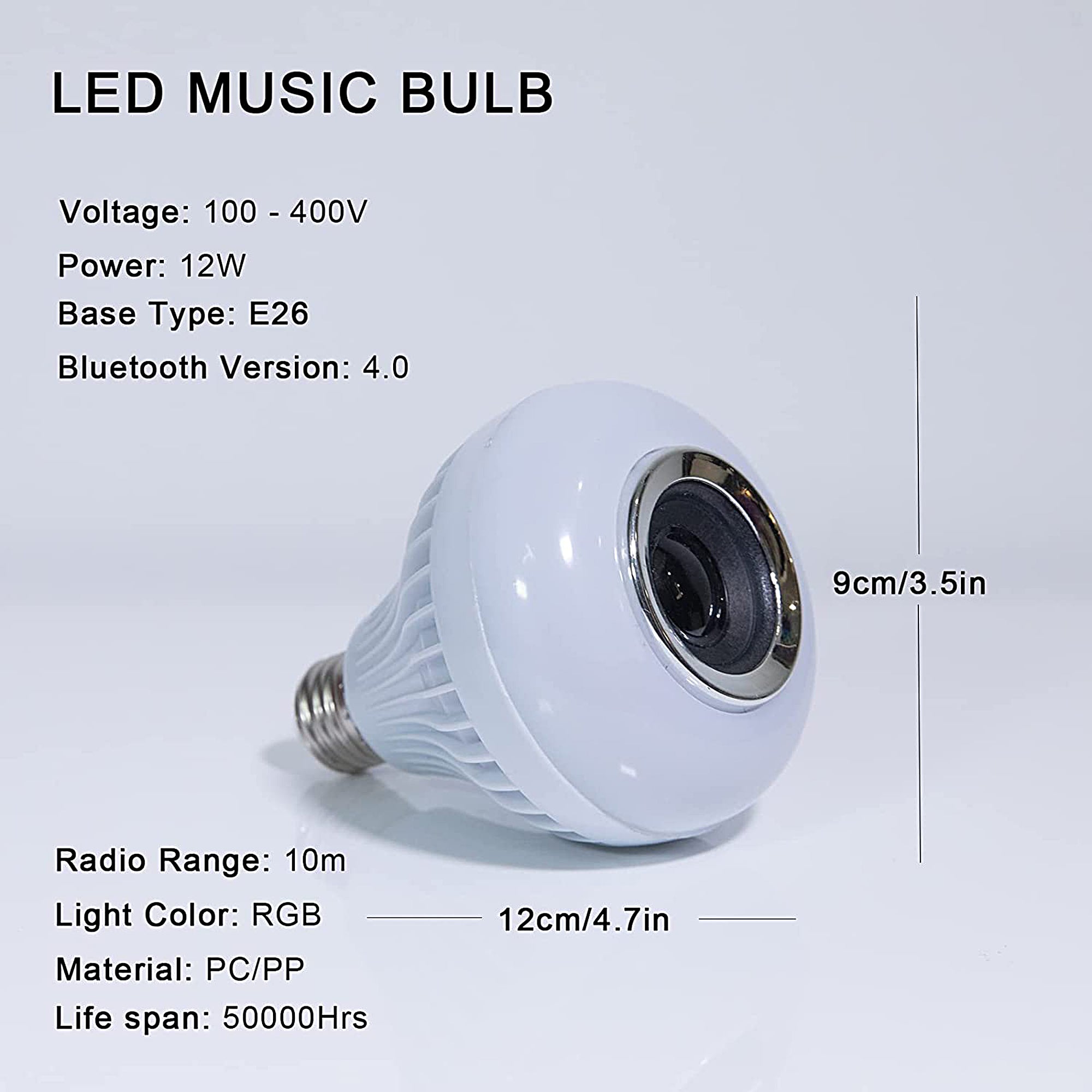 Smart LED Light Bulb with Bluetooth Speaker - E26 Base, Wireless RGB Color Changing Bulb, Remote Control - Perfect for Home Parties, Bedroom Ambiance & Outdoor Gatherings