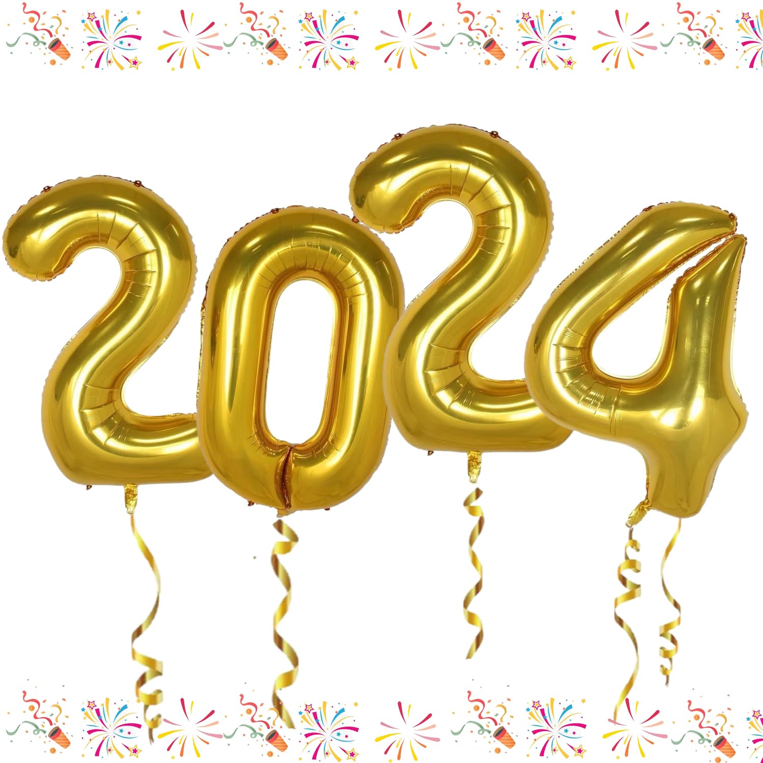 2024 Graduation Balloons - 40 Inch Gold Foil Mylar Helium Number Balloons for Class of 2024 | Graduation Party Decorations, New Year Celebration, Birthday Decor