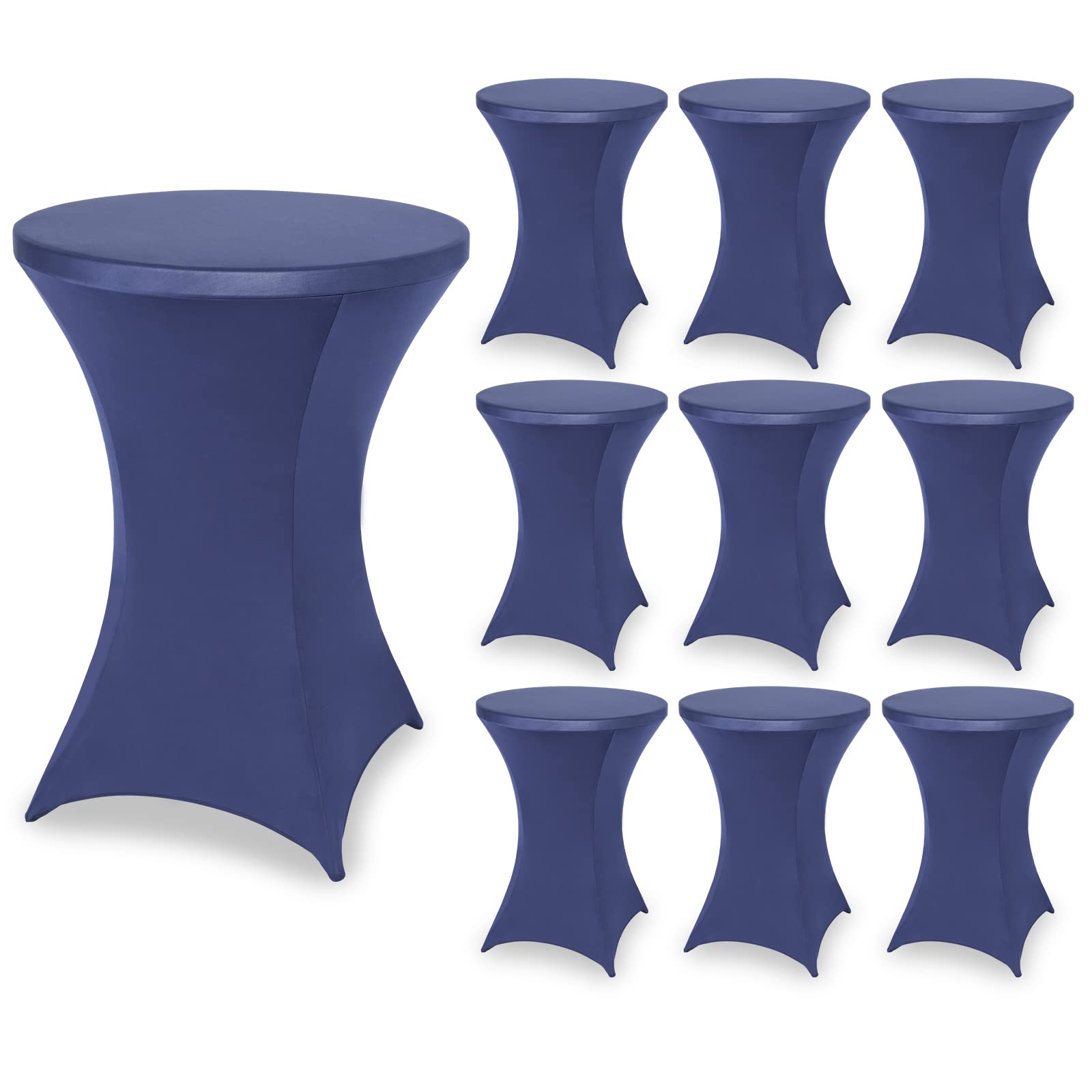 FestiCorp 10 Pack Stretch Spandex Cocktail Table Covers - Elastic Round Tablecloth for Party, Wedding, Birthday, Banquet & Bar - Navy Blue Fitted Table Cloth (30