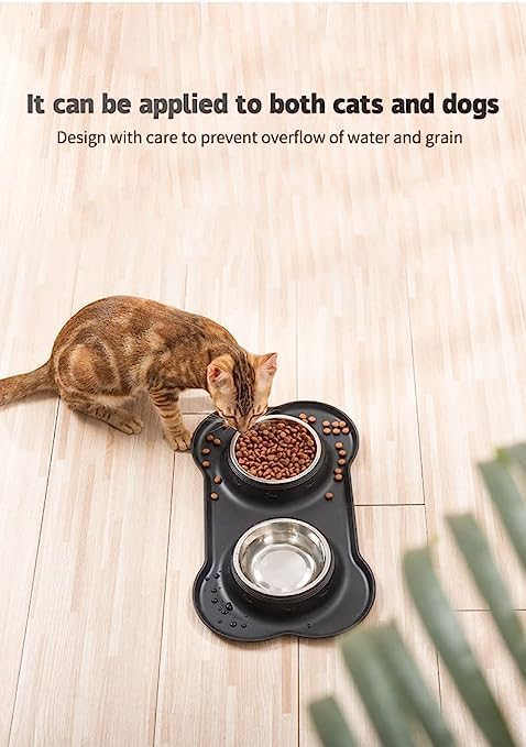 Zyomatiq Stainless Steel Dog Bowl Set with Non-Slip Silicone Mat - 2 x 400ml Pet Food & Water Bowls for Dogs & Cats - Durable Raised Feeder for Indoor & Outdoor Use - Perfect for Home, Travel & Camping