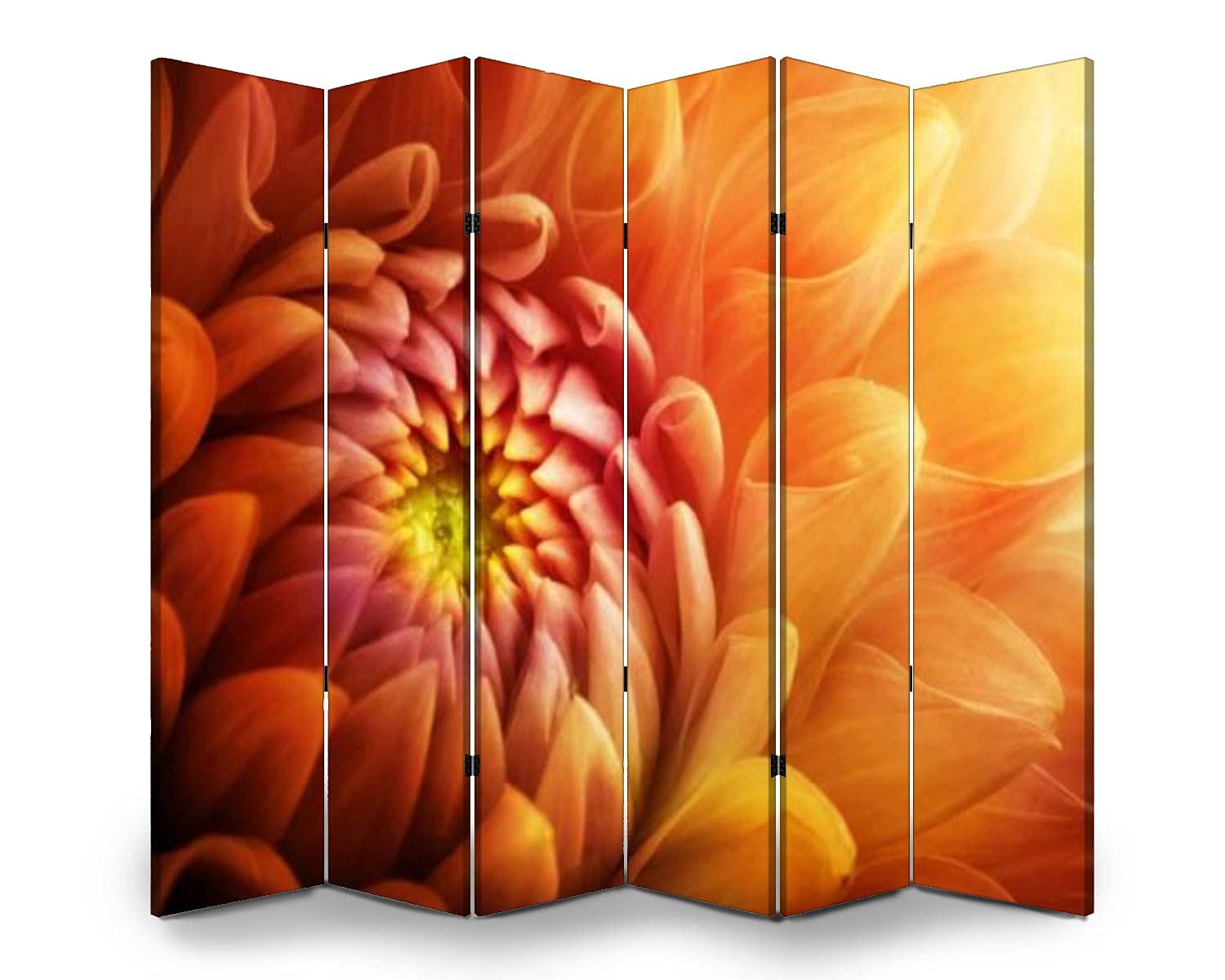 Wooden Folding Screen Room Divider - 6 Panel Privacy Partition with Colorful Chrysanthemum Flower Design, Dual-Sided Canvas for Home & Office Decor | Perfect for Living Room, Bedroom, and Studio Spaces