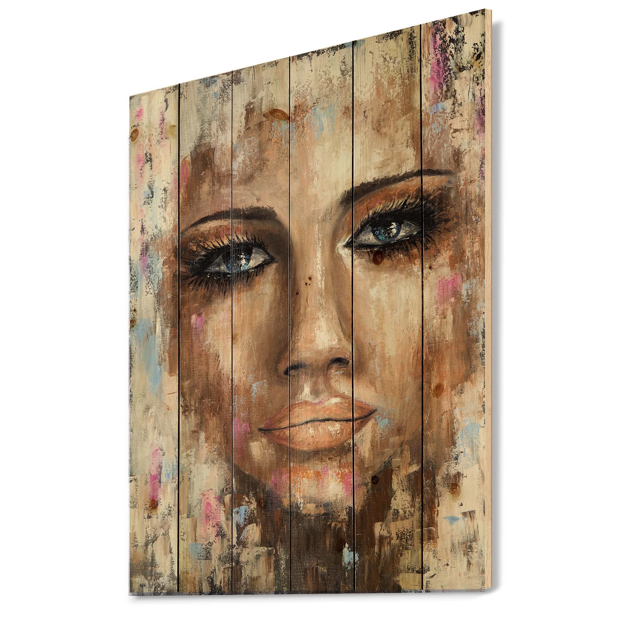 Abstract Portrait of Young Woman Wood Wall Art - Modern & Contemporary Brown Wood Wall Decor, Large Pine Wood Panel Print - Perfect for Living Room, Bedroom, Office & Home Decor
