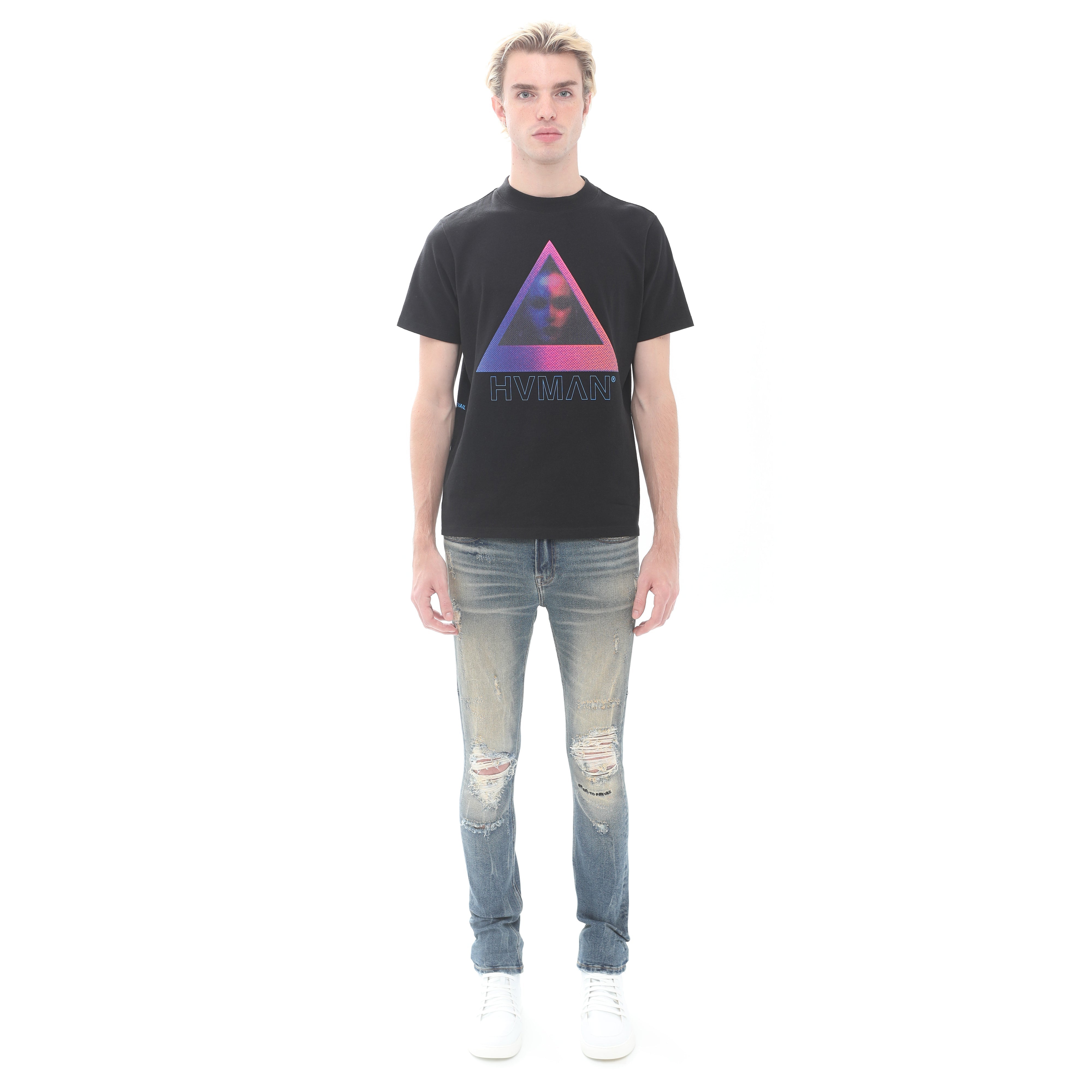 Trendy Black HVMAN Face Novelty T-Shirt - Unique Graphic Tee for Casual Wear & Street Style Outfits