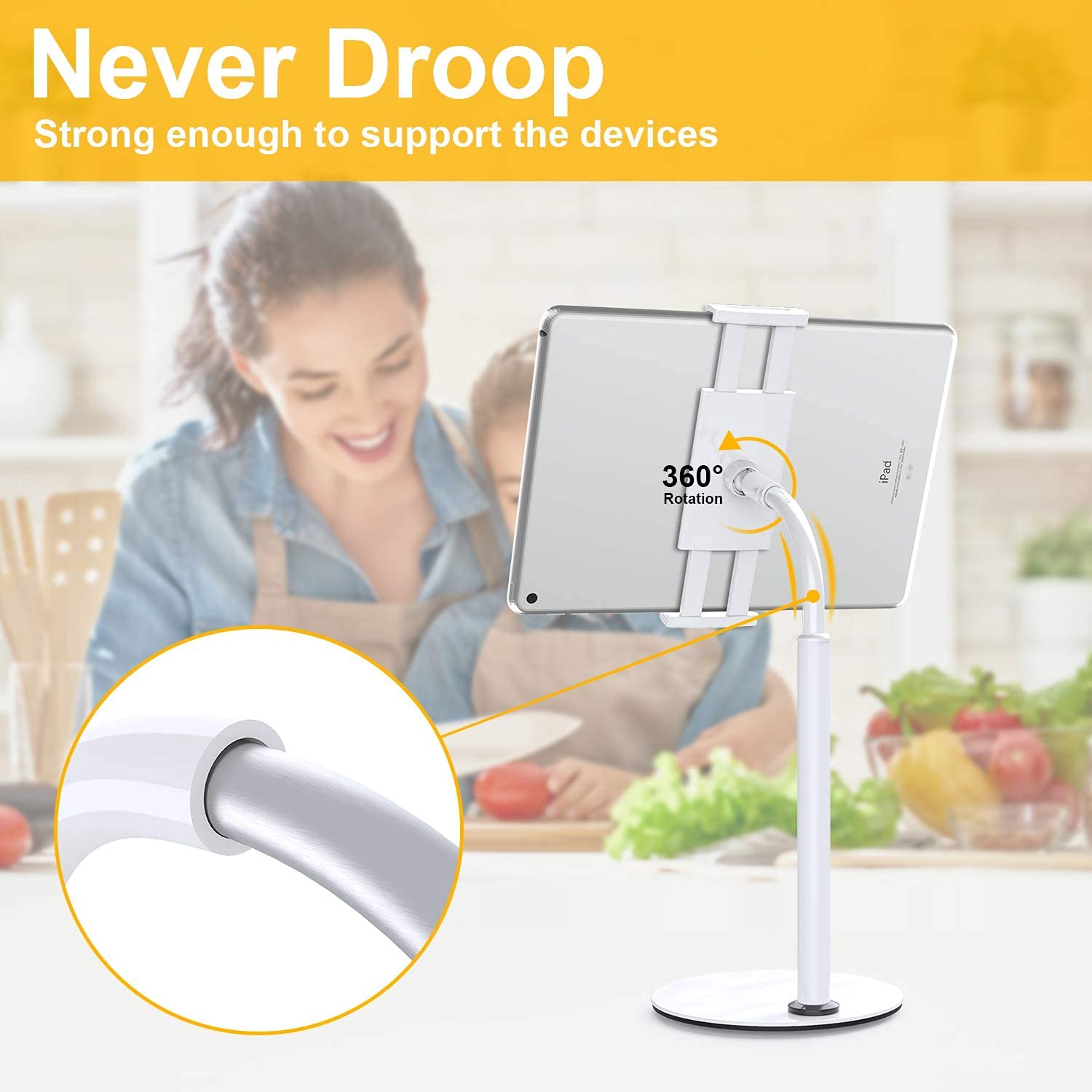 360° Rotating Adjustable Tablet Stand Holder - Flexible Gooseneck Phone & iPad Desk Mount for 4.7-11