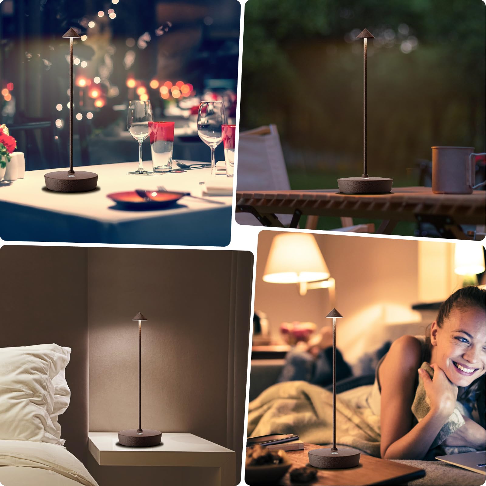 2 Pack Rechargeable Cordless LED Table Lamp - 6000mAh Battery Powered USB Desk Light with 3 Brightness Levels, Portable Metal Lamp for Restaurants, Outdoor, Camping & Home Office Use