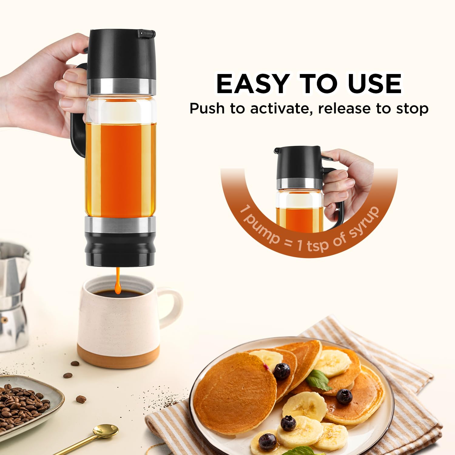 Premium 12oz Glass Coffee Syrup Dispenser with No-Drip Spout & Handle - 2 Pack Black Honey & Syrup Bottles for Coffee, Tea, Cocktails - Perfect for Home Barista, Café & Restaurant Use