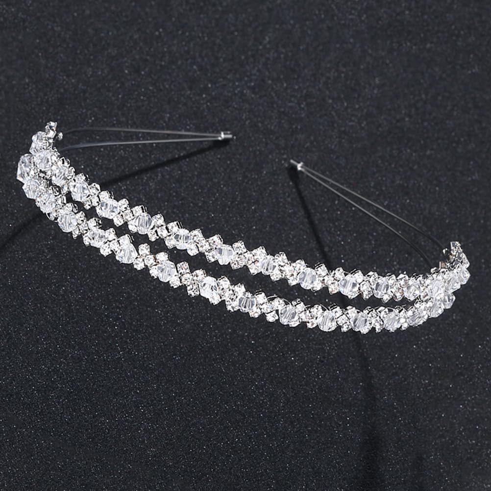 Lurrose Double Layer Silver Hair Hoop Rhinestone Headband - Elegant Wedding Hair Loop Clasp for Brides, Prom, Parties & Special Occasions