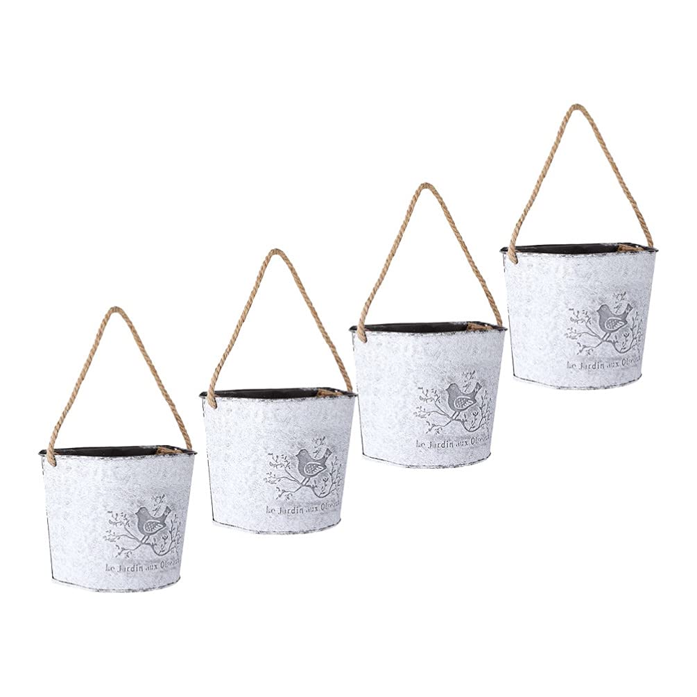 4 Pack Metal Hanging Planter Baskets - Rustic Wall Mounted Iron Flower Pots for Farmhouse Garden Decor | Perfect for Balcony, Fence, Patio & Indoor Plant Display