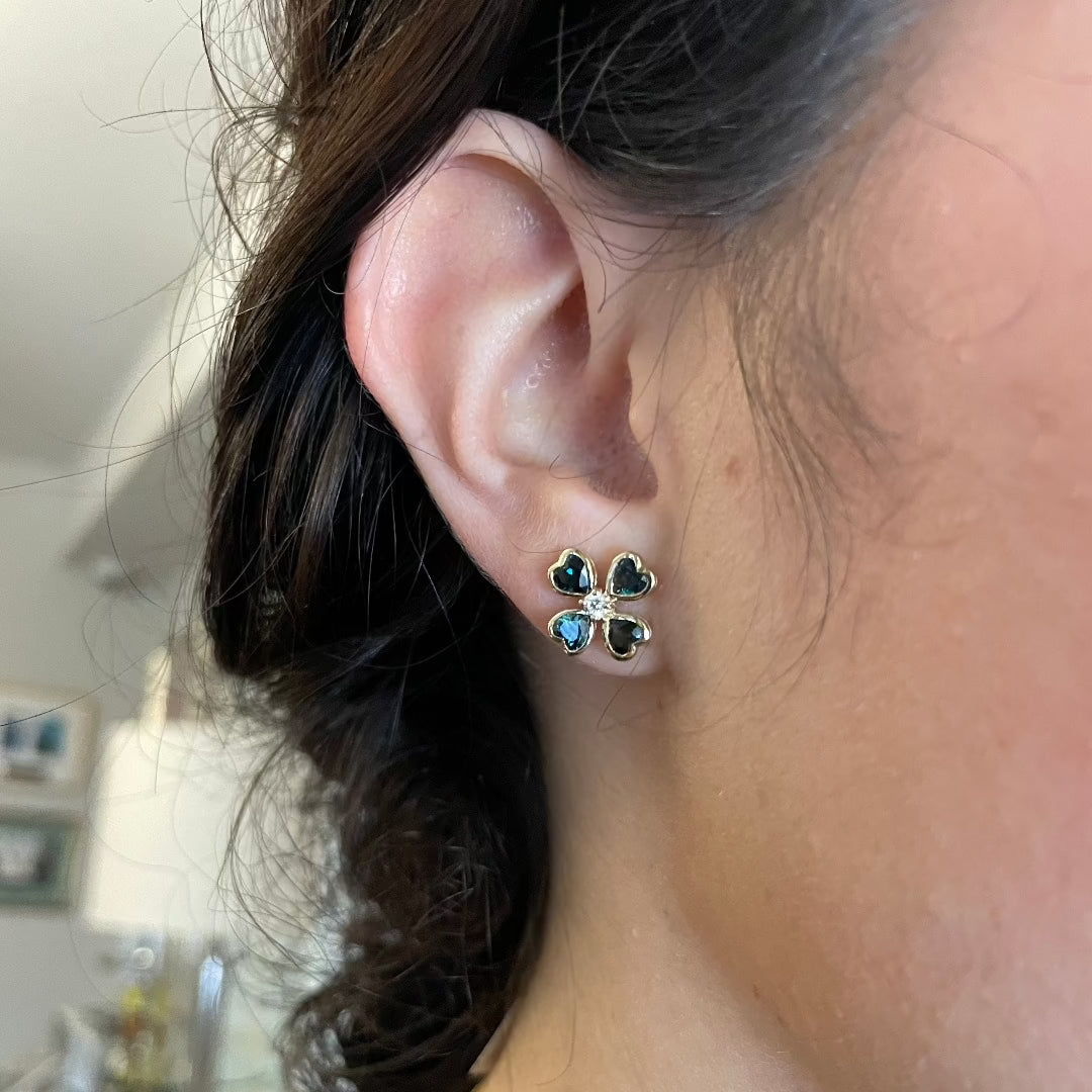 14K Gold Green Sapphire & Diamond Clover Stud Earrings for Women - Perfect Gift for Birthday, Anniversary & Special Occasions