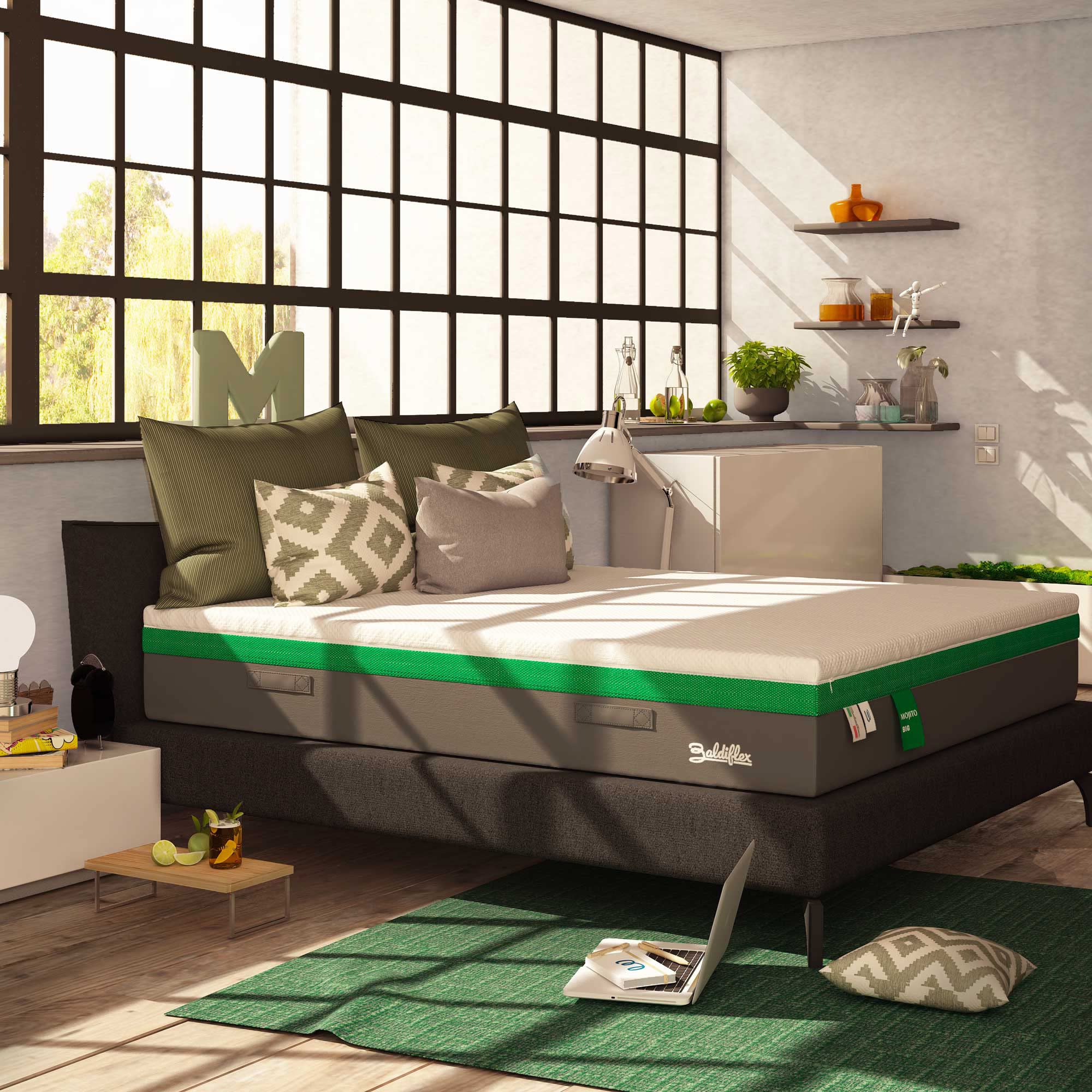 Baldiflex Mojito Big - 120x200cm H30cm Memory Foam Mattress - Removable Medical Device Top - Queen Size Viscoelastic Mattress for Back Pain Relief - Perfect for Guest Rooms & Small Apartments
