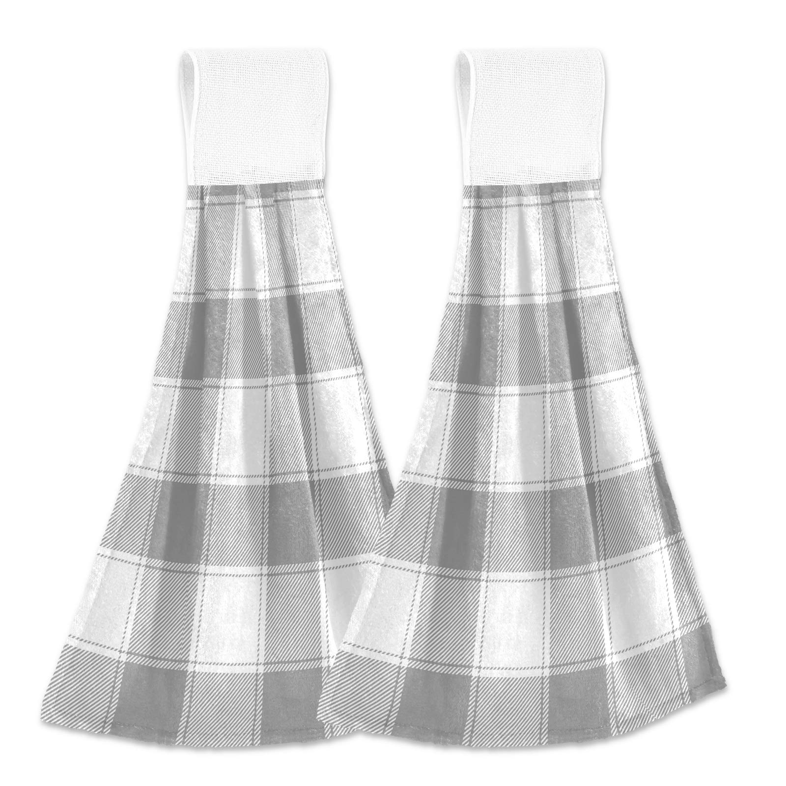 Premium Fast-Drying Hanging Kitchen Towels Set of 2 - Gray Buffalo Check Plaid Absorbent Dish Cloths for Kitchen & Bathroom | Perfect for Drying Dishes, Wiping Countertops & Hand Cleaning