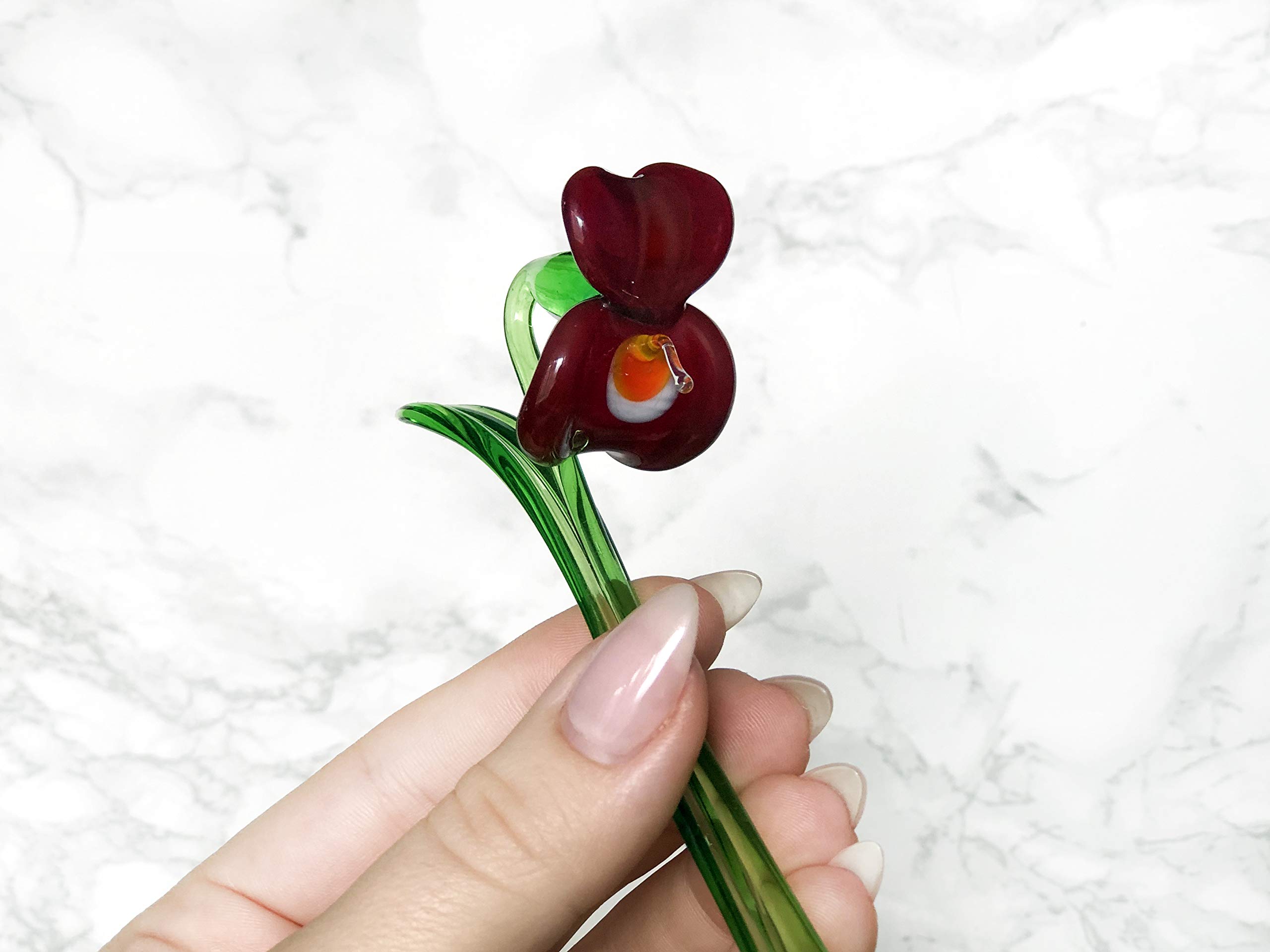 Handmade Red Glass Violet Flower Figurine - Blown Glass Sculpture Art for Home Decor, Garden Ornaments, and Miniature Collectibles | Perfect for Wedding Centerpieces, Tabletop Displays & Gift Giving