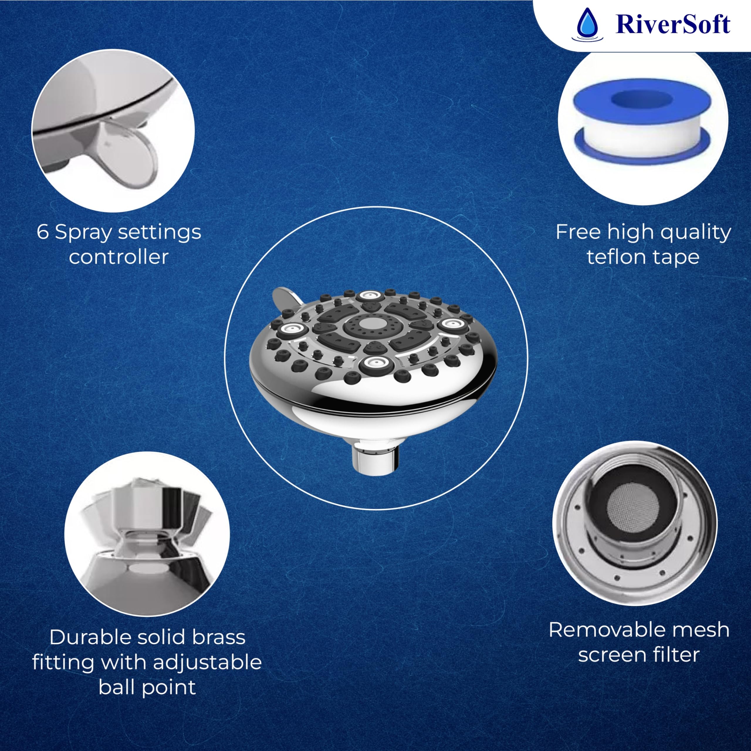 RiverSoft Mist Shower Set with SF-15 Pro Filter for Hard Water - 6 Adjustable Spray Settings & Water Saving Mist Flow | Bathroom Water Softener System (ABS, Chrome) | Perfect for Dry Skin & Hair Care in Hard Water Areas