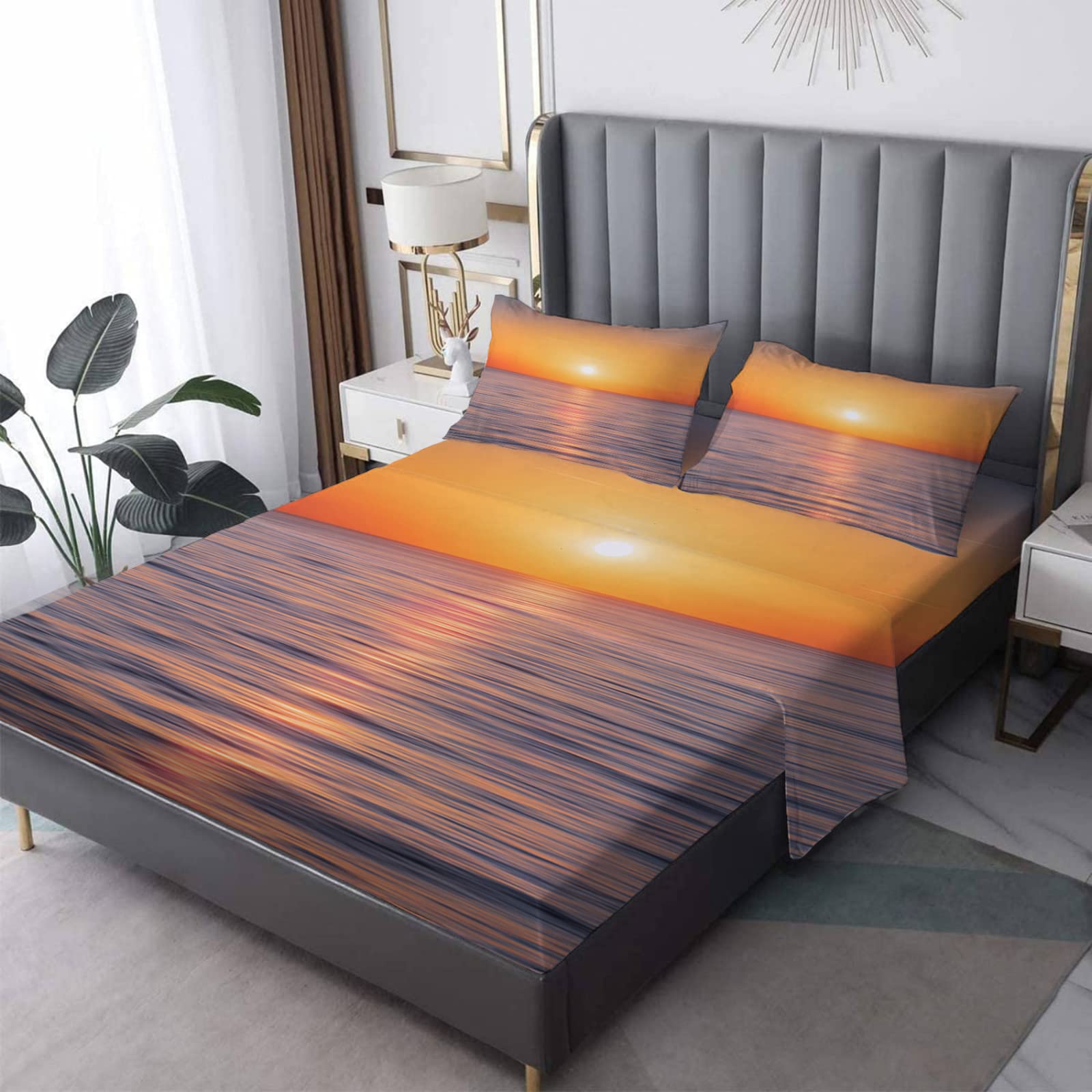 Golden Grey Sunset 4-Piece Bed Sheet Set - Soft, Wrinkle-Free & Breathable for 16