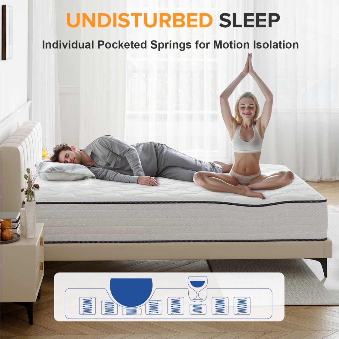 TXO 12 Inch Full Size Hybrid Mattress - Medium Firm with Antistatic Breathable Euro Top Cover, Motion Isolation & Pressure Relief - Bed in a Box for Back Pain Relief | Perfect for Guest Rooms, Dorms & Apartments