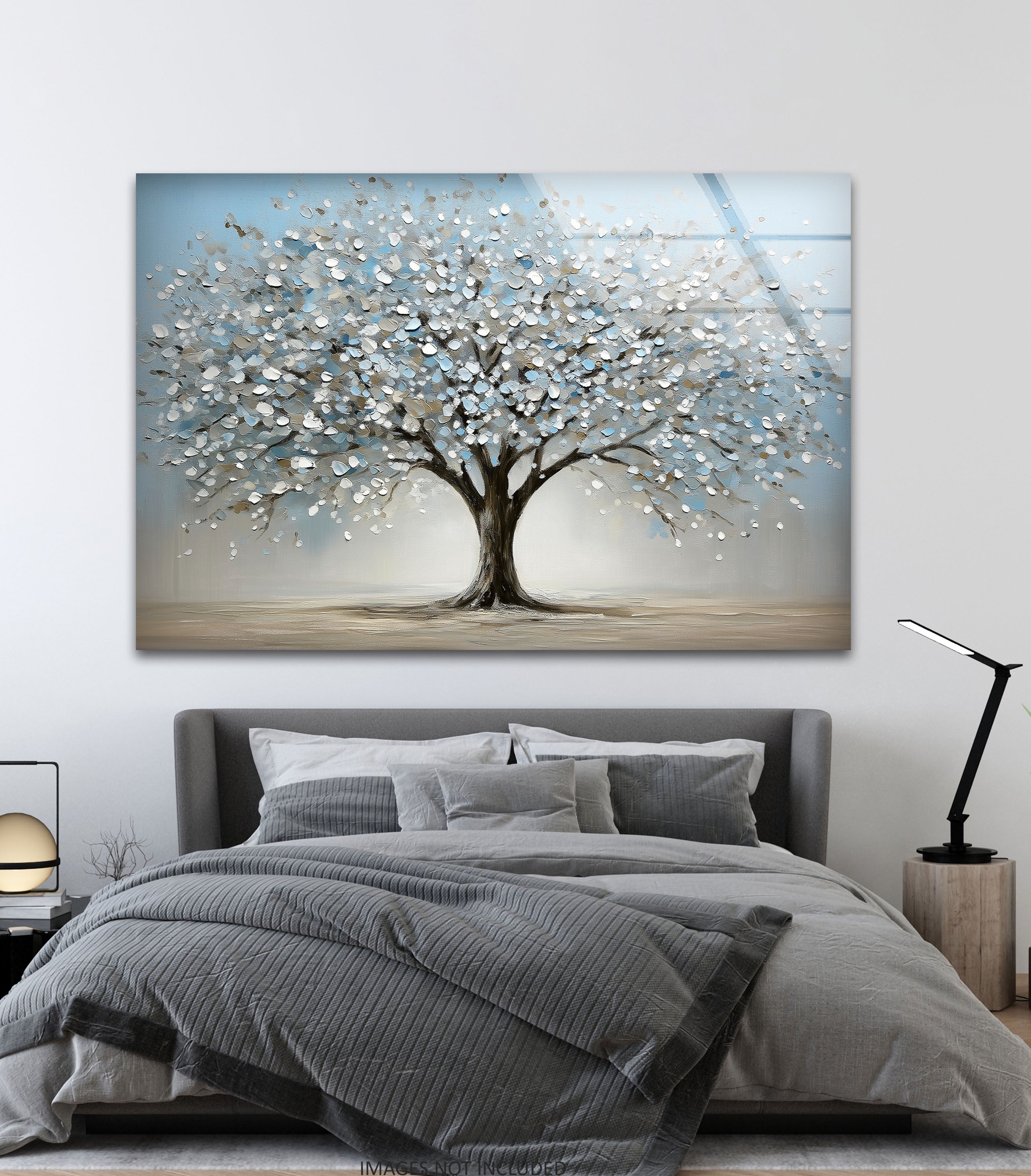 Blossoming Serenity Tree - Modern Textured Glass Wall Art Decor for Living Room, Bedroom & Office | Nature-Inspired Home Decor