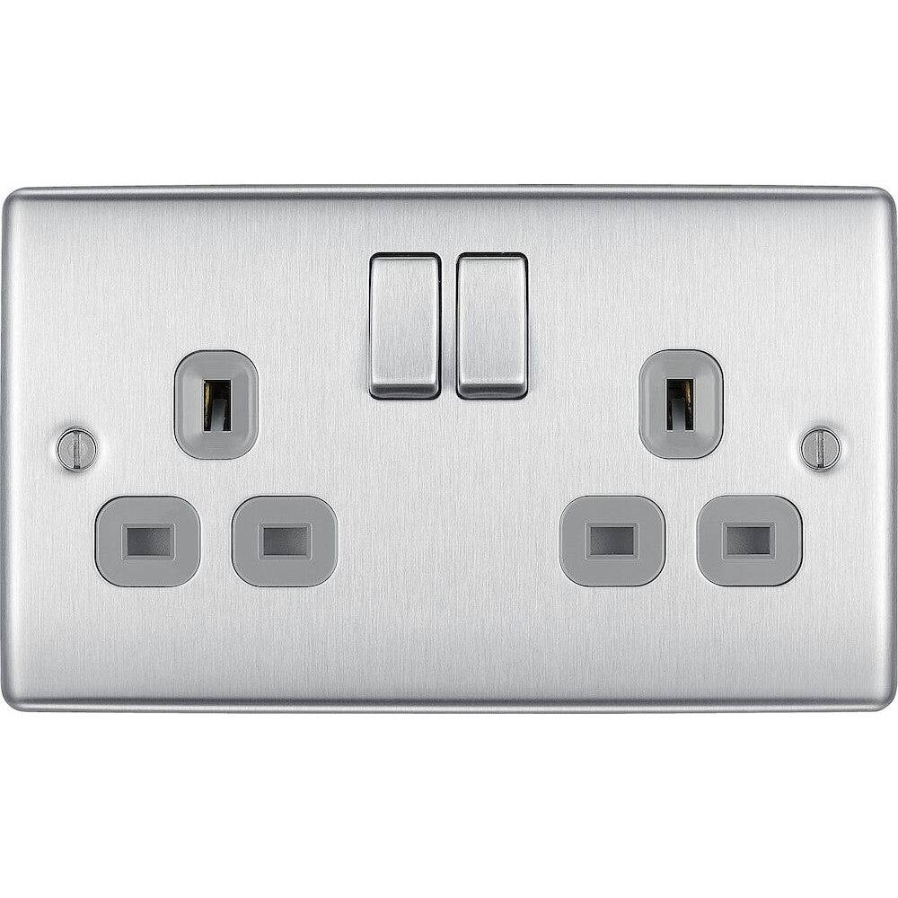 BG Nexus 13A Double Socket Outlet 10 Pack - Brushed Steel Finish, Heavy Duty Electrical Sockets for Home & Office Use - Perfect for Living Rooms, Bedrooms, and Workspaces