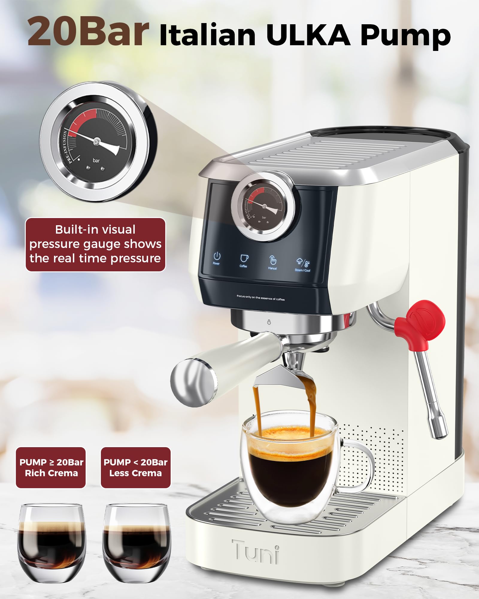 Premium Tuni E2 58mm Semi-Automatic Espresso Machine - 20Bar Pressure Dual Boiler System with 10mm Steam Milk Frother - Professional UKLA Pump for Espresso & Cappuccino - Perfect Gift for Coffee Lovers - Ideal for Home Baristas, Coffee Shops & Office Use