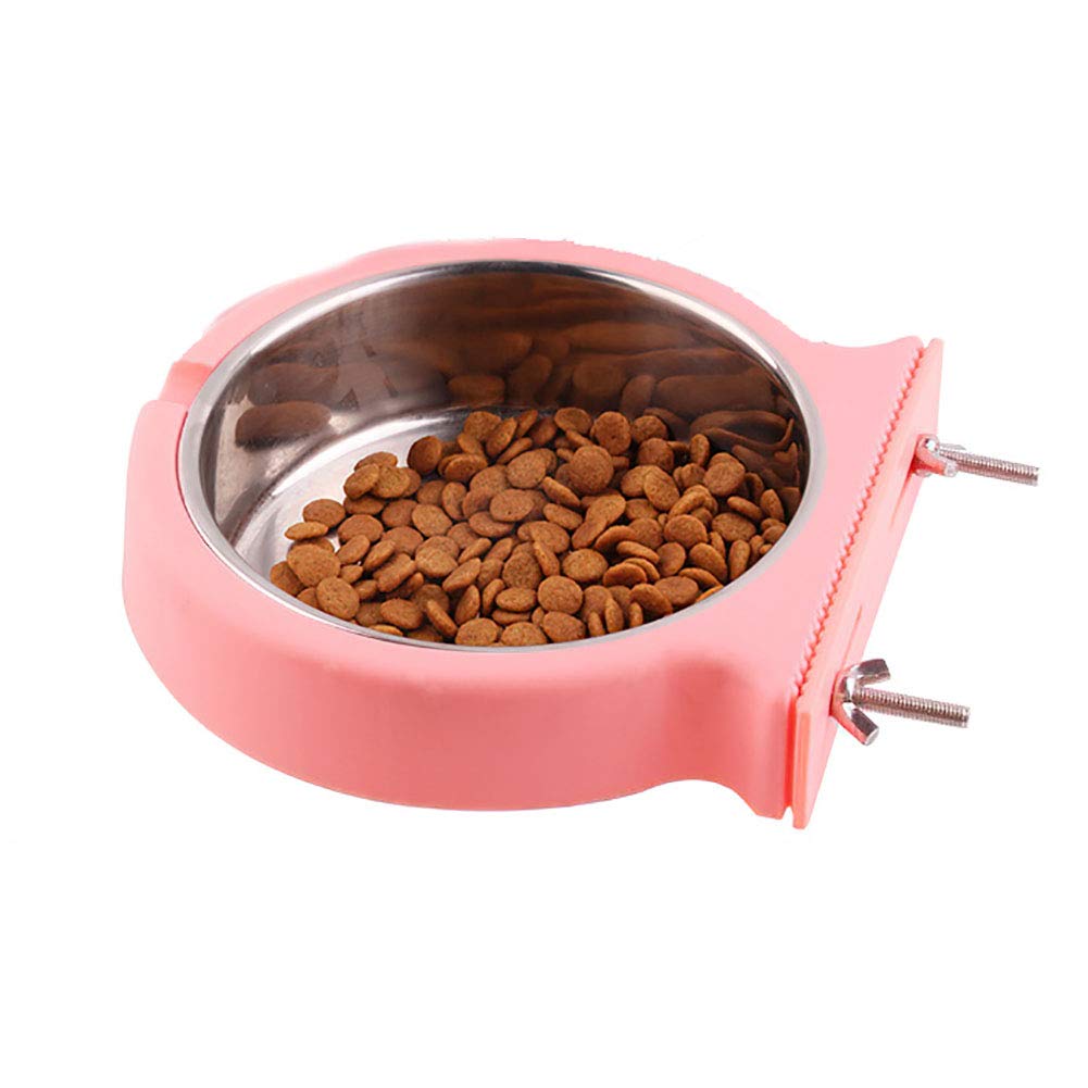 Stainless Steel Hanging Pet Feeder Bowls for Dogs & Cats - Removable Crate Food Water Bowls with Bolt Holder for Kennel, Puppy, Rabbit, Birds & Small Animals (Large, Pink) | Perfect for Travel, Crate Training & Small Pet Care