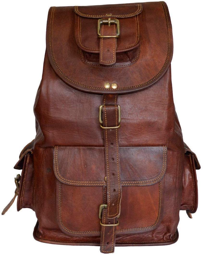 SUMI ENTERPRISES Genuine Leather Unisex Backpack - Handmade Laptop Rucksack with Drawstring, Large Travel Messenger Bag for Men & Women, Durable College Backpack or Casual Daypack (Brown) | Perfect for Work, School, Travel & Outdoor Adventures