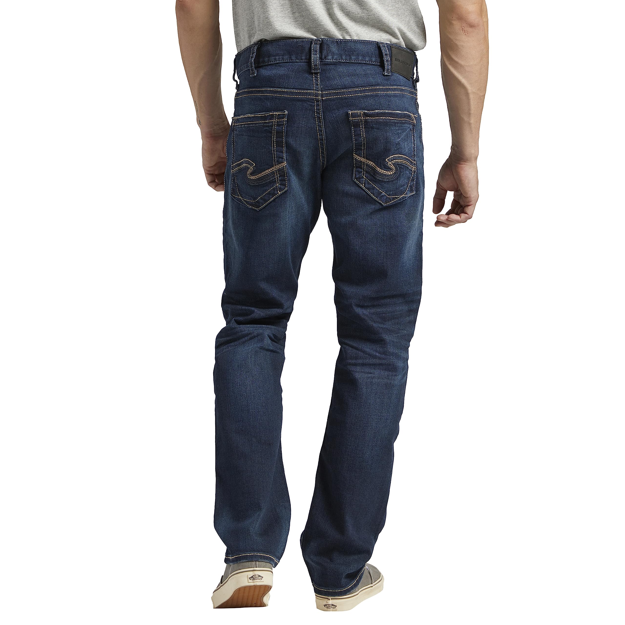 Silver Jeans Co. Men's Eddie Athletic Fit Tapered Leg Jeans - Comfortable Stretch Denim Pants for Casual Wear & Everyday Use