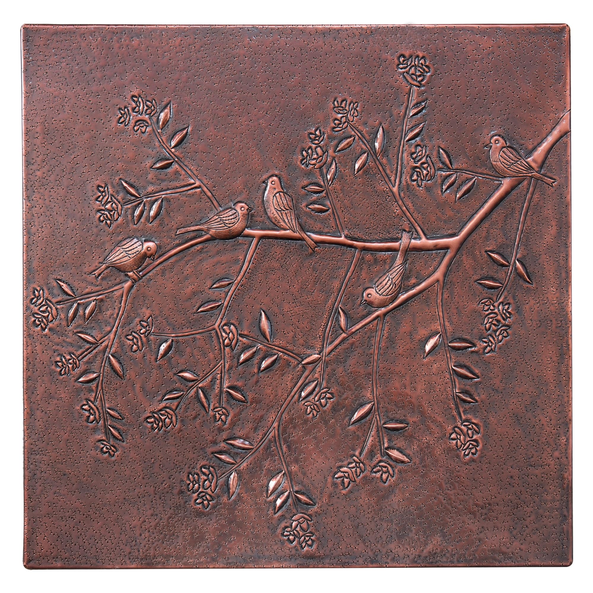 Custom Handmade Copper Backsplash Tile - Birds on Tree Branches Design for Kitchen & Bathroom Wall Decor | Indoor & Outdoor Use | Brown Finish