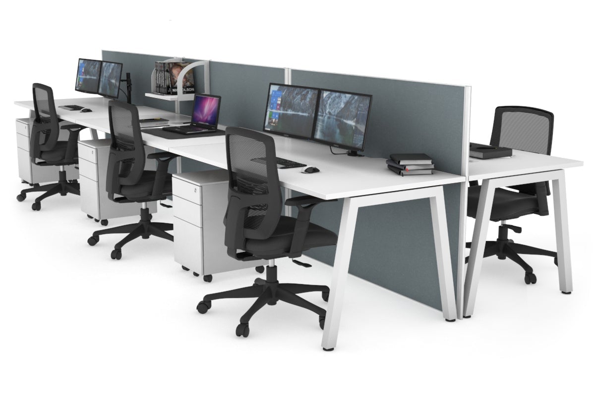Horizon Quadro 6-Person Office Workstation Bench with A-Legs - 1800mm x 800mm Dimensions & Cable Management - Perfect for Collaborative Workspaces & Open Office Environments