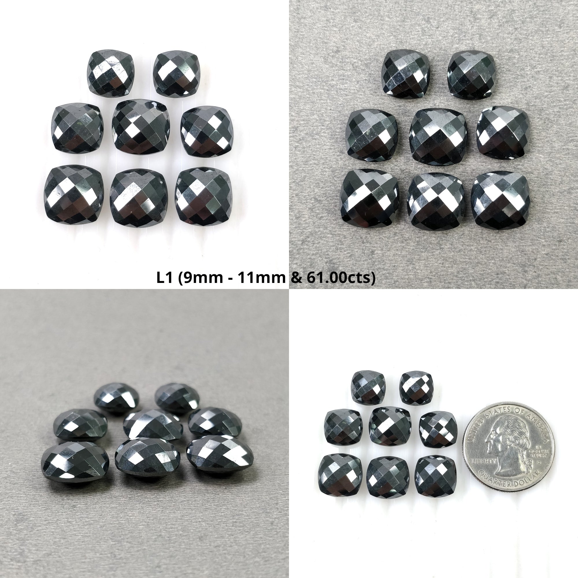 Natural Black Hematite Gemstone Checker Cut Briolette - Untreated, Unheated Cushion Shape (8pcs) for Jewelry Making, DIY Crafts & Healing Crystals