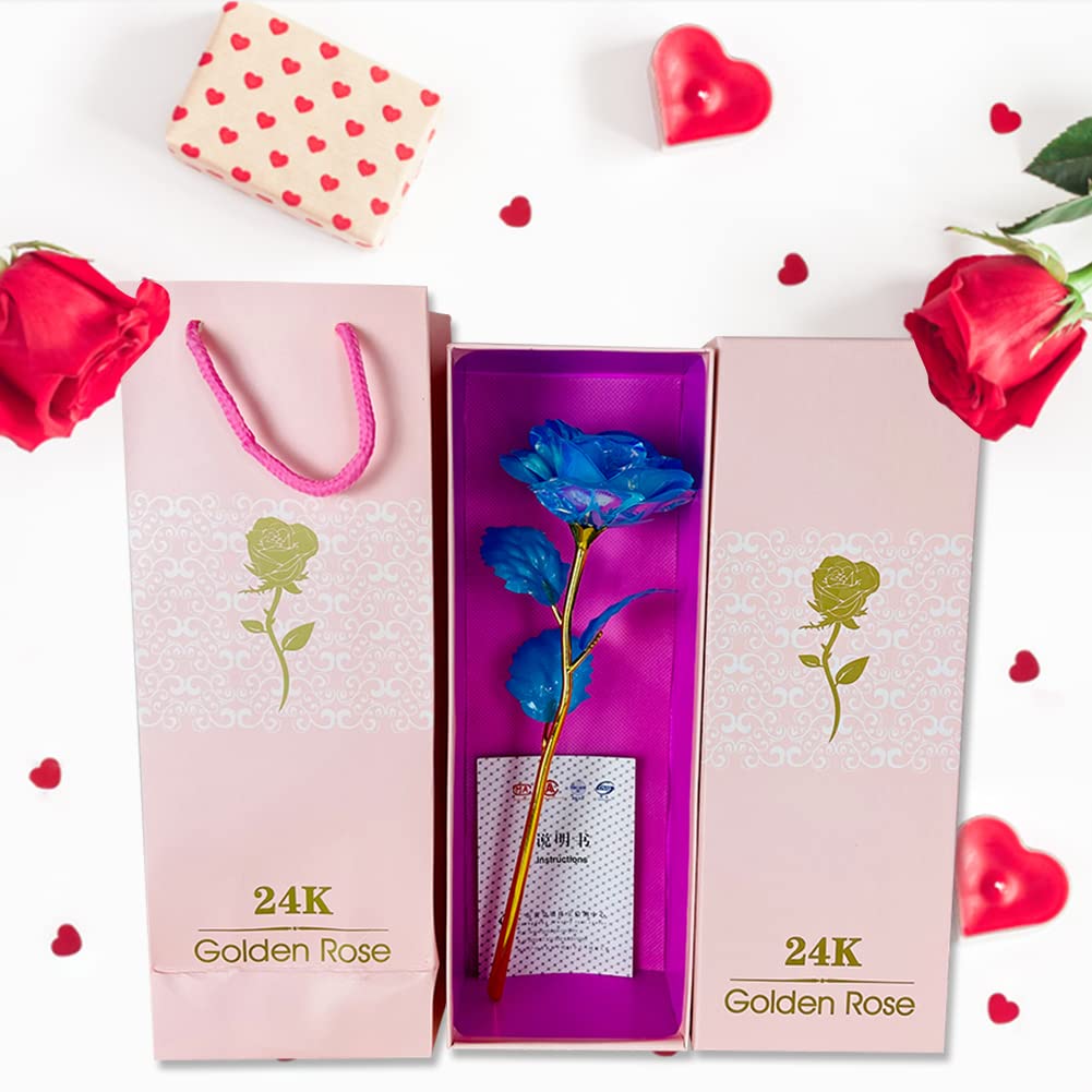 24K Gold Foil Rose with Gift Box - 10 Inch Glowing Artificial Rose, Long Stem Plastic Flower for Valentine's Day, Christmas, Mother's Day, Anniversary, Birthday, Wedding & Thanksgiving - Perfect for Romantic Gifts, Home Decor, and Special Occasions
