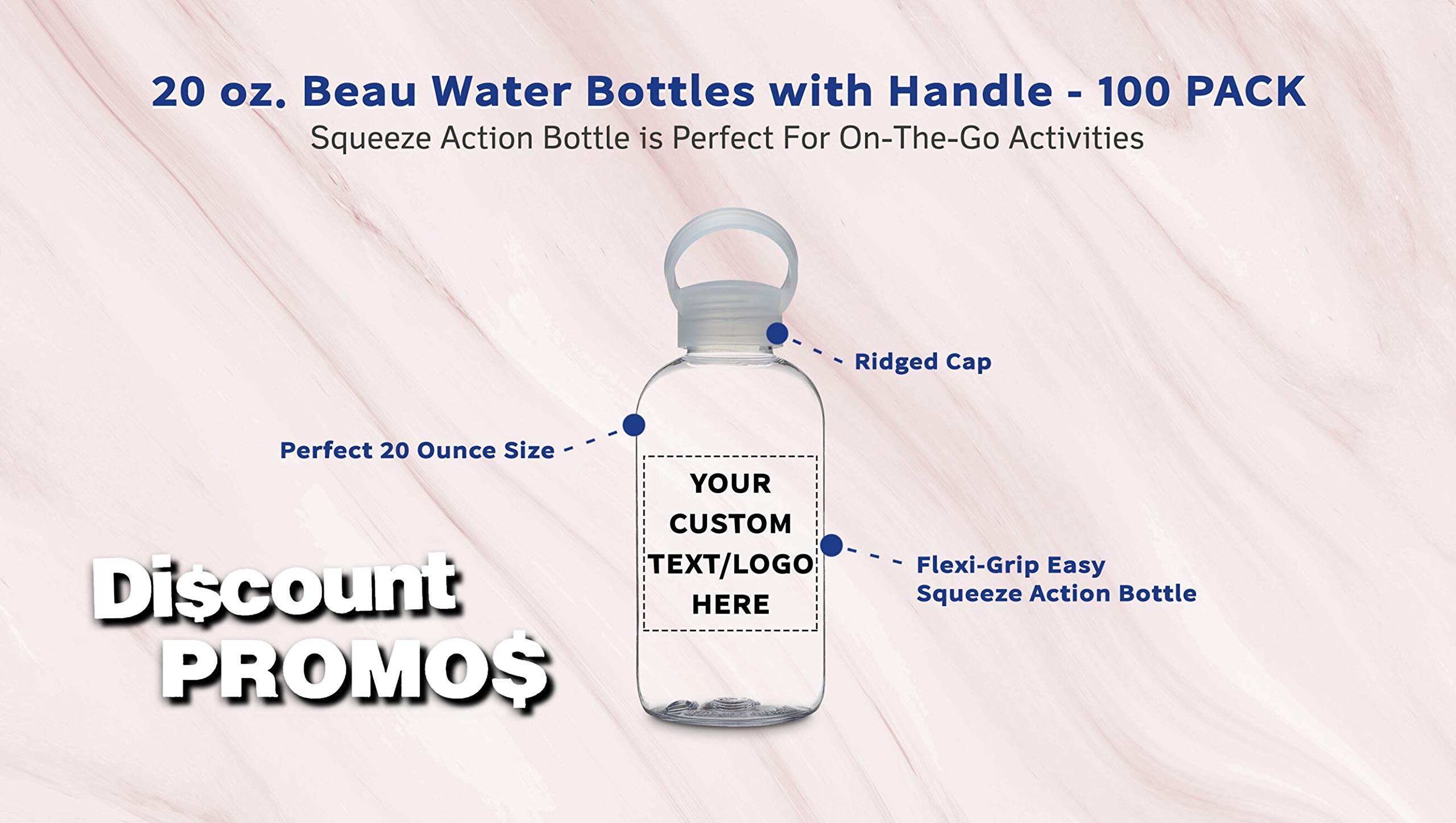 100 Pack 20 oz Customizable Plastic Water Bottles with Handle - Flexi-Grip Clear Drinkware for Schools, Events & Promotions - Bulk Discount Available