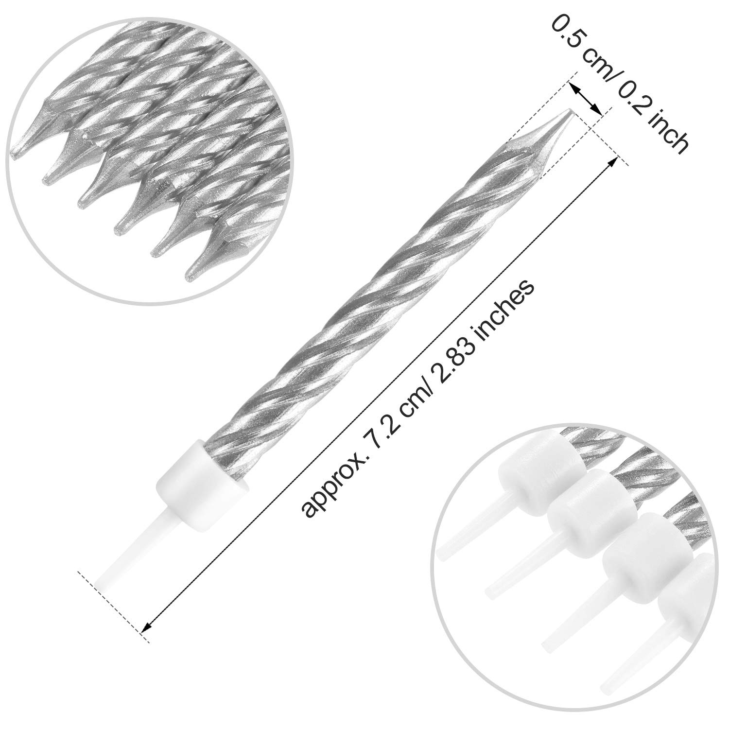 Blulu 50-Pack Silver Metallic Spiral Cake Candles with Holders - Short Thin Birthday Candles for Cupcakes, Wedding Cakes & Party Decorations - Perfect for Birthday Parties, Wedding Receptions & Anniversary Celebrations