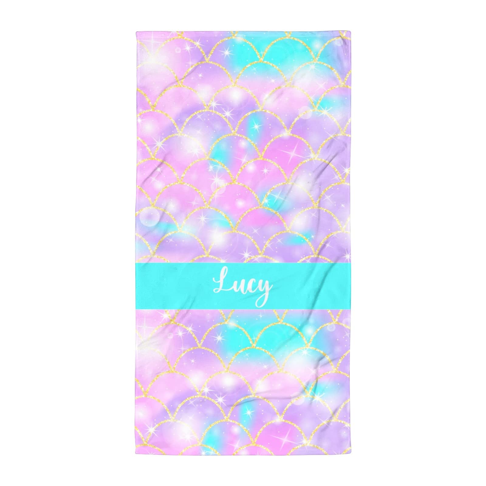 Custom Kids Beach Towels with Name - Personalized Mermaid Towel for Girls, Microfiber Quick Dry Fish Scales Design - Perfect for Pool, Beach & Summer Vacations