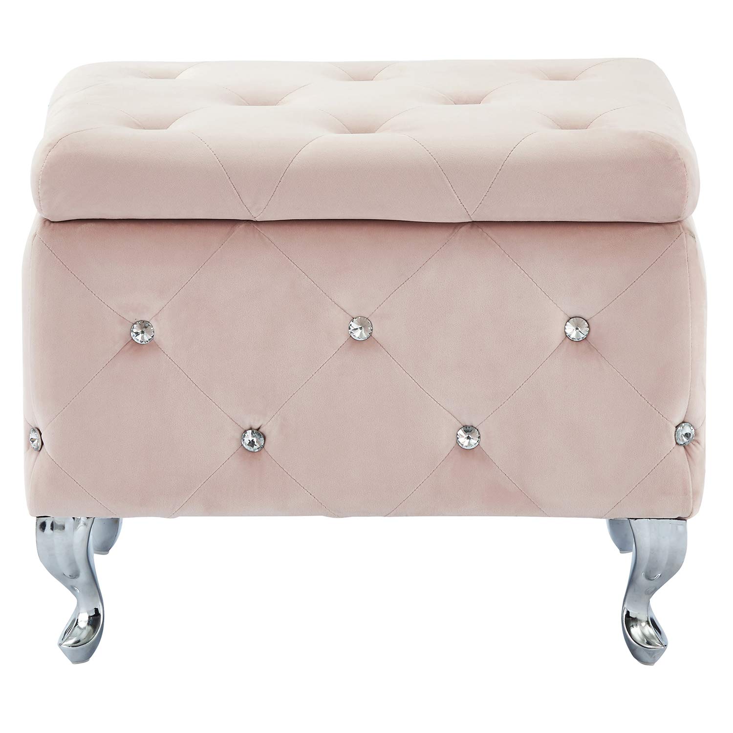 Overstock !nspire Square Storage Ottoman with Velvet Upholstery & Metal Legs in Blush Pink - Perfect for Living Room, Bedroom, or Home Office Storage & Seating