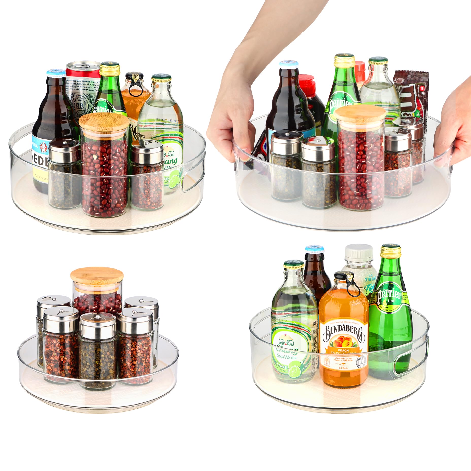4 Pack Lazy Susan Turntable Organizer - 8/10/11/12 Inch Non-Slip Spinning Shelf with Handles for Kitchen Cabinets, Pantry, Refrigerator, Bathroom & Vanity | Space-Saving Storage Solution for Spices, Cosmetics & Kitchen Essentials