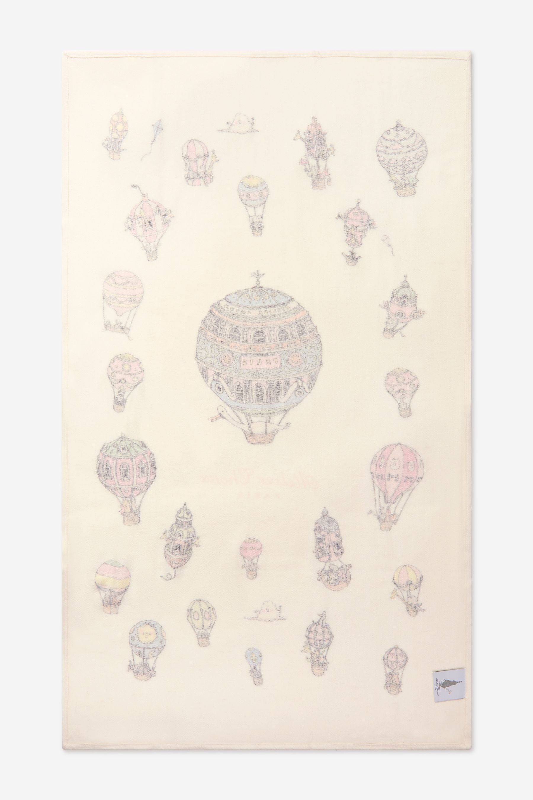 Luxury Atelier Choux Ivory Cashmere Baby Blanket - 100cm Soft Hot Air Balloon Design | Perfect for Nursery, Christening Gifts & Newborn Photography