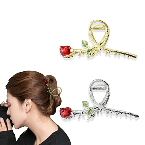 Large Flower Hair Clips for Women - Red Rose Hair Claws & Jaw Clips | Perfect for Weddings, Parties & Everyday Hair Accessories
