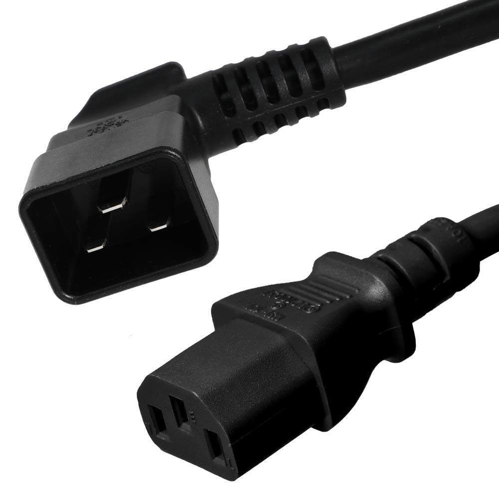 Left Angled C20 to C13 Power Cord - 6ft, 15A/250V for Server Racks & Data Centers